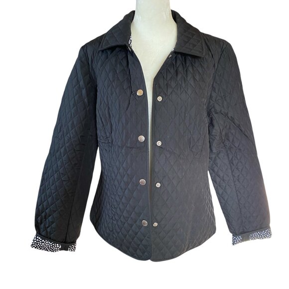 Briggs New York women's M black quilted long sleeve collared snap front jacket - Picture 8 of 11